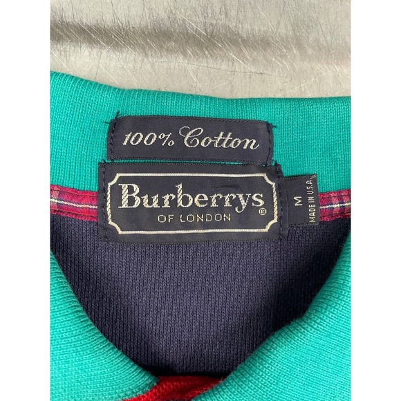 Vintage Burberry Polo Shirt Mens Medium Navy Blue 100% Cotton Made In USA - Picture 4 of 7